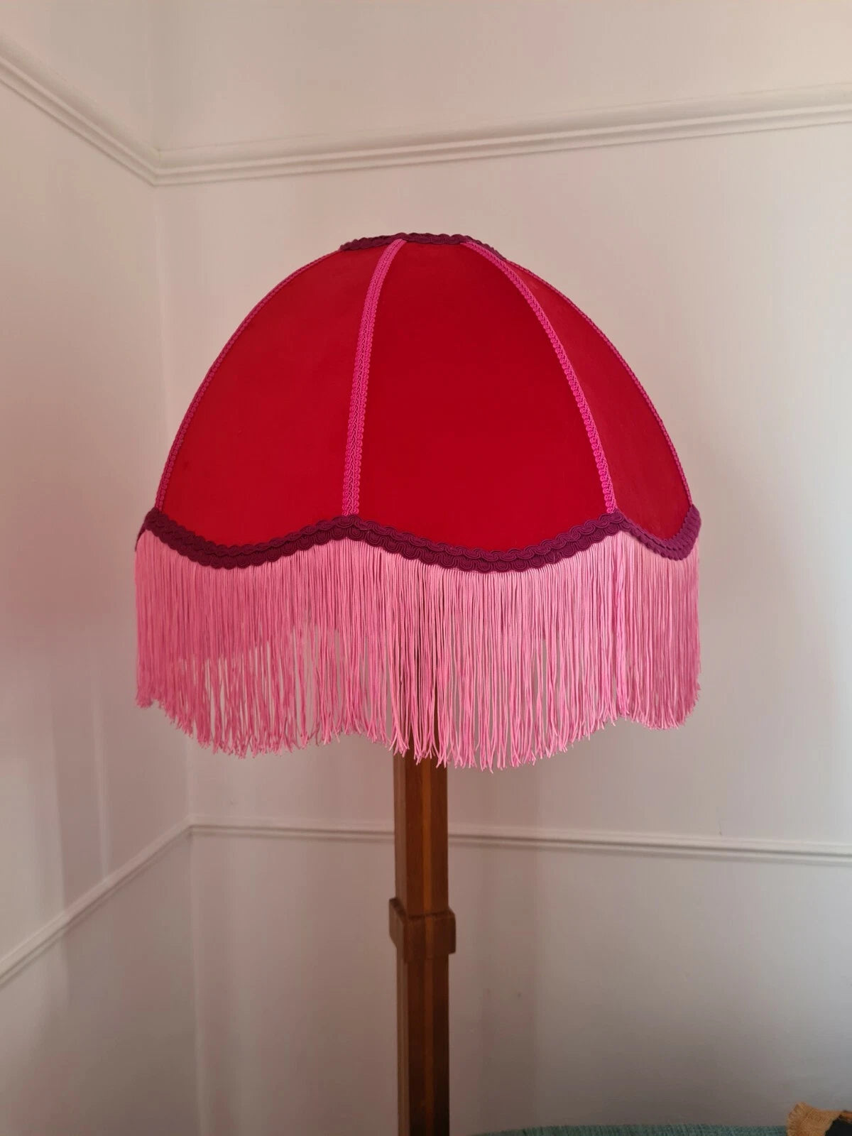 Large handmade dome lampshade red and pink standard lamp ceiling pendant