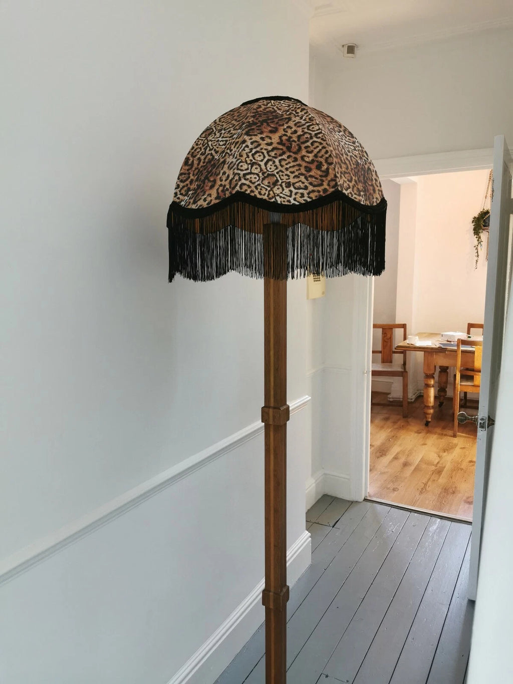 Large Lisa lampshade in leopard print animal fabric for a standard lamp ceiling
