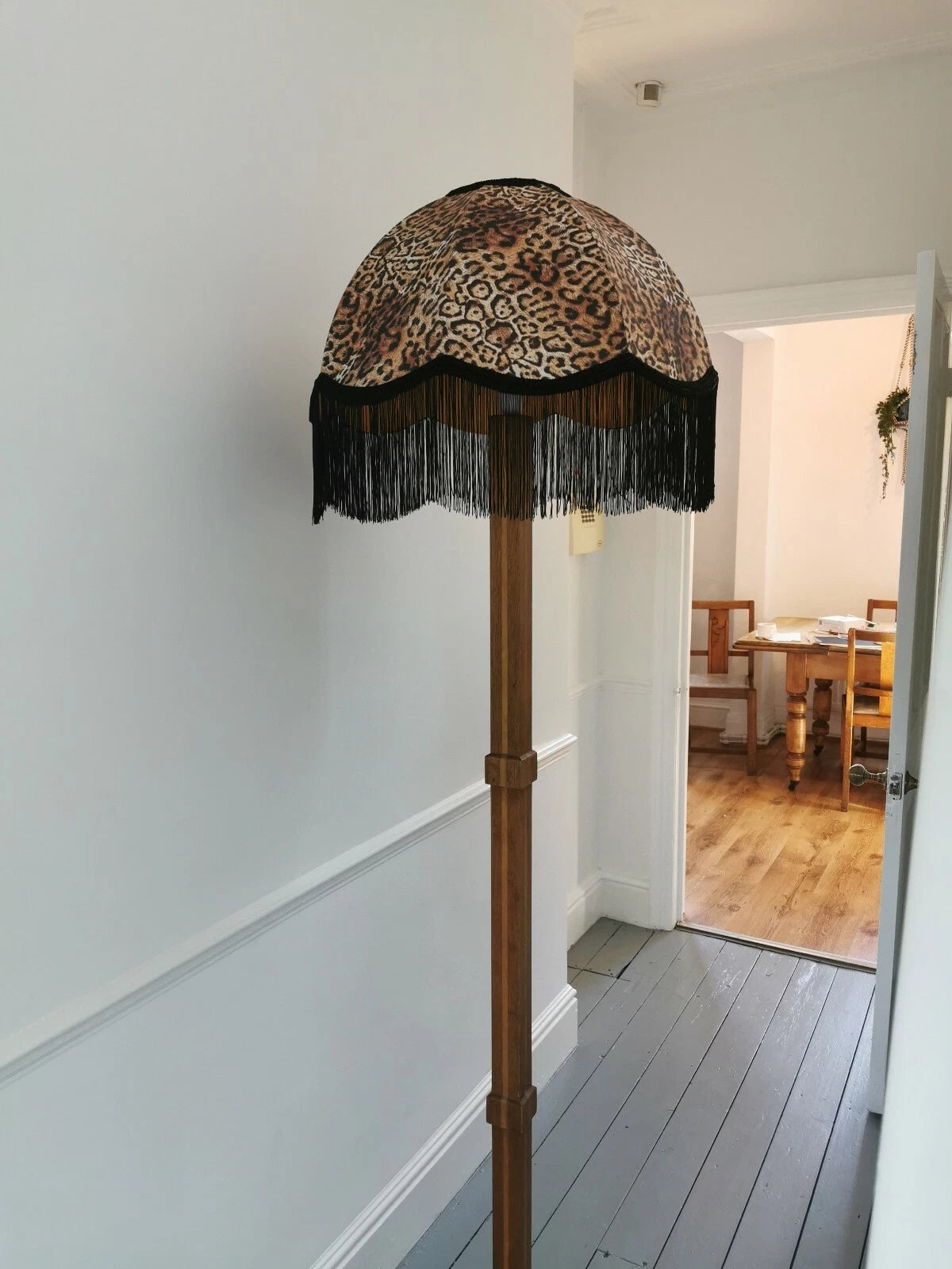 Large Lisa lampshade in leopard print animal fabric for a standard lamp ceiling