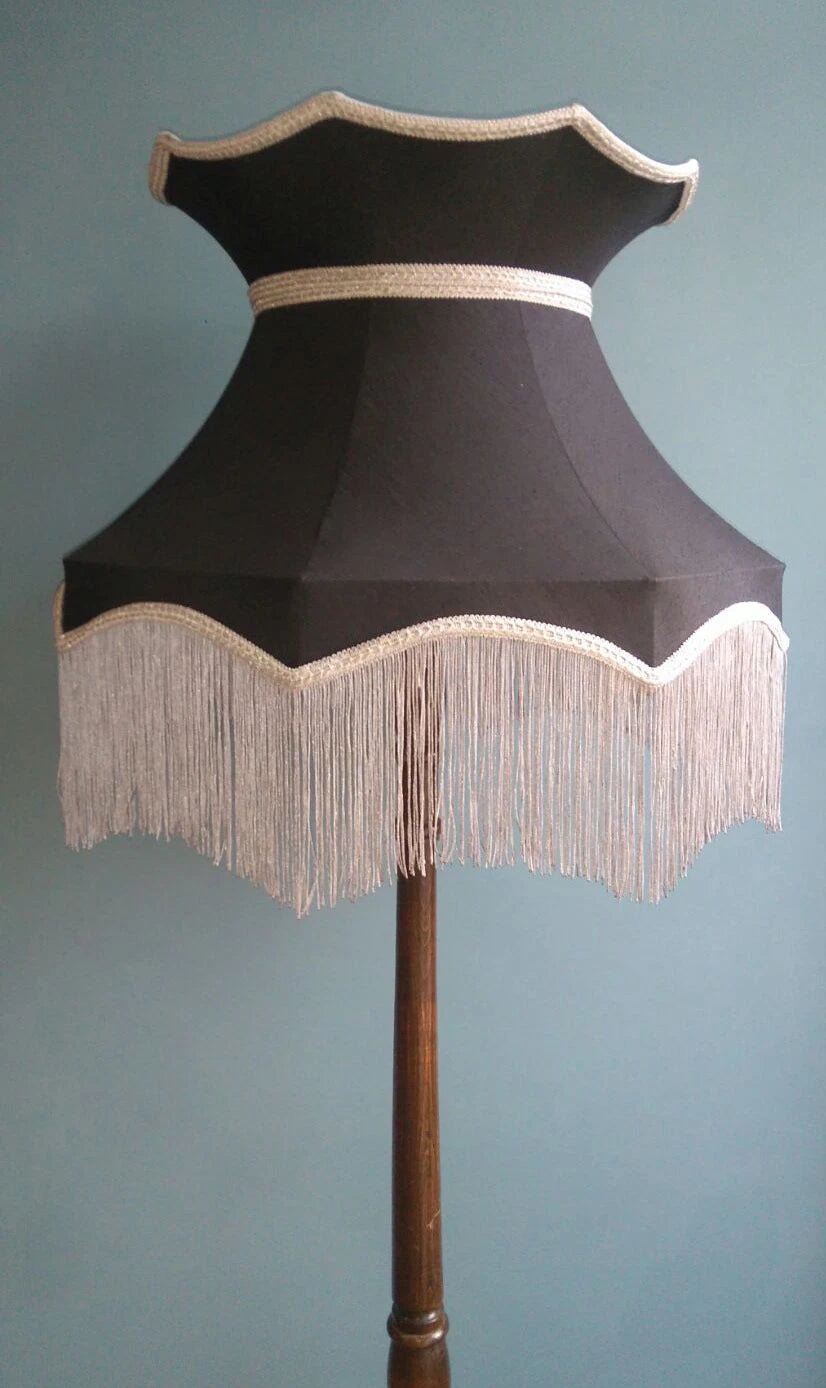 Large Taffeta lampshade  black crown shape lined for a standard lamp or ceiling