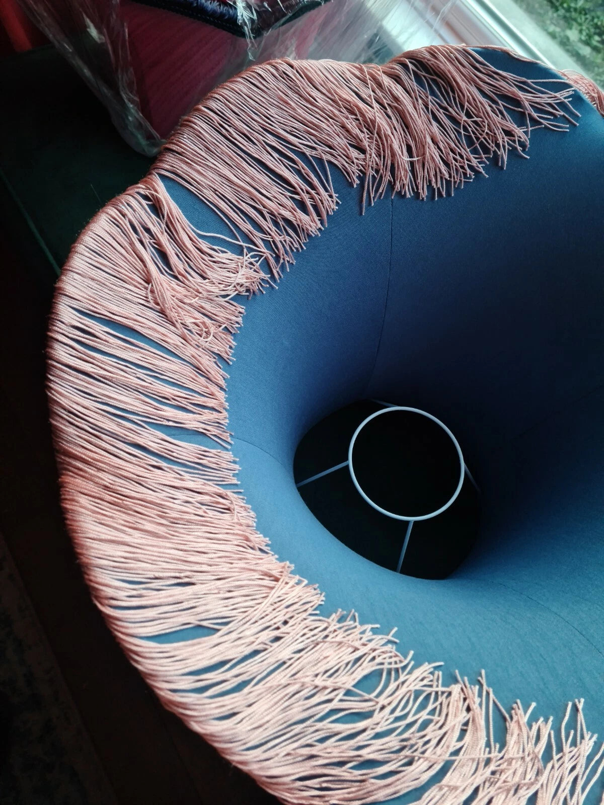 Handmade lampshade blue silk fabric pink fringe standard lamp ceiling pendant