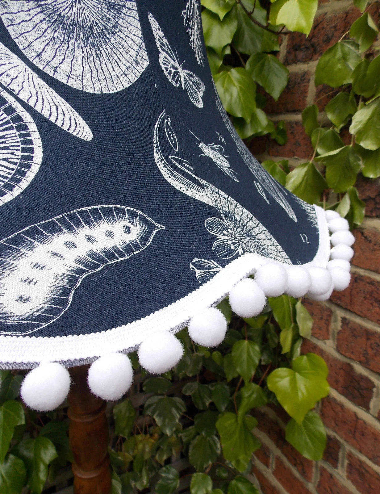 Handmade lampshade navy white blue botanical for standard lamp ceiling pendant