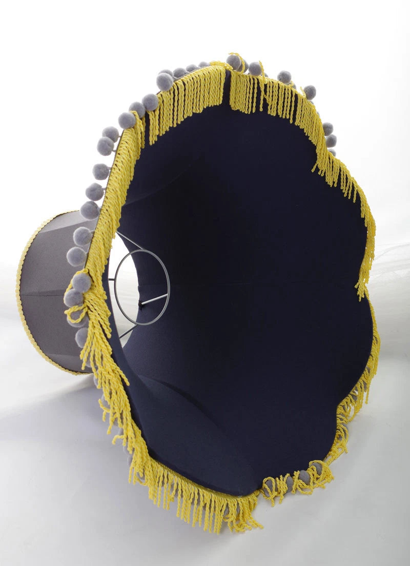 Handmade lampshade in grey cotton yellow trim for standard lamp or ceiling lamp