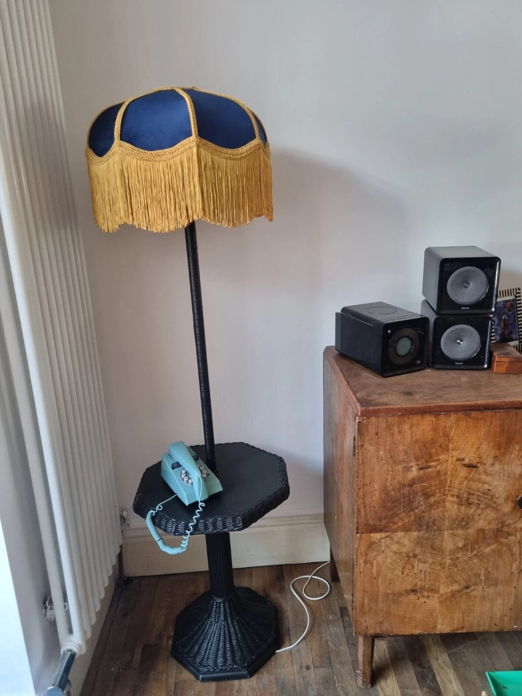 Handmade navy blue and gold lampshade pendant for standard lamp or ceiling light
