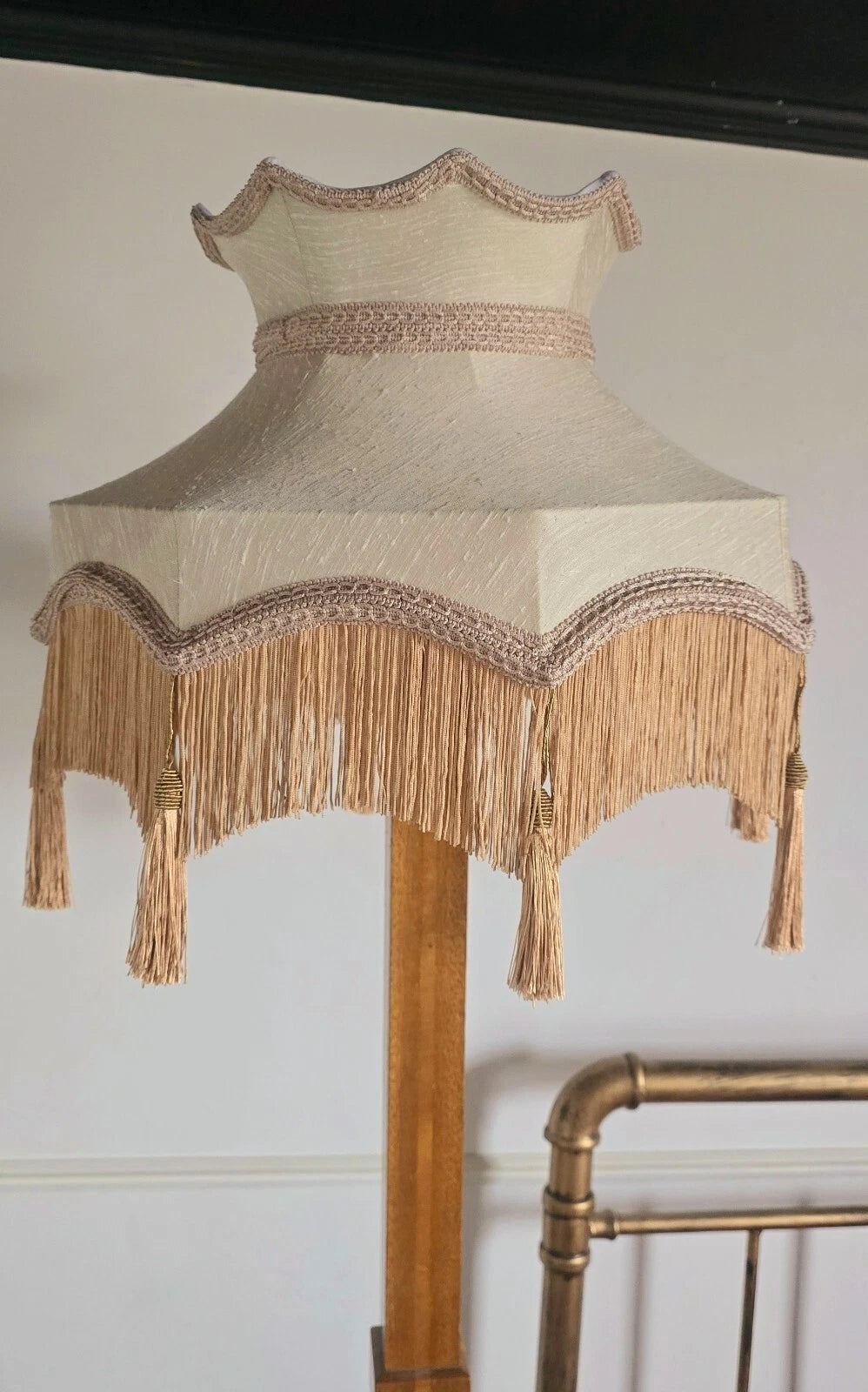 Cream Silk Handmade Lampshade  Traditional Victorian Crown Shape Silk