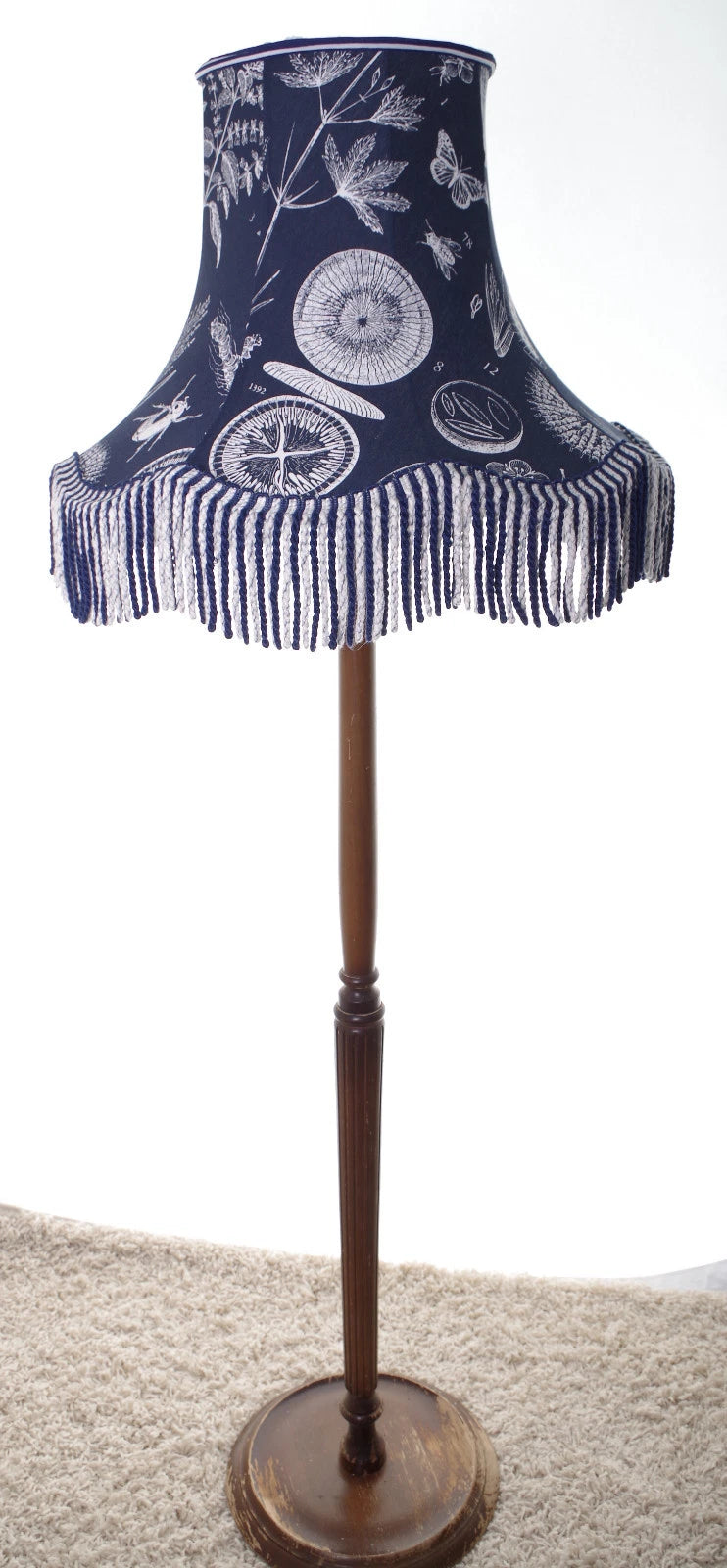 Handmade botanical Lisa lampshade blue and white for standard lamp or ceiling
