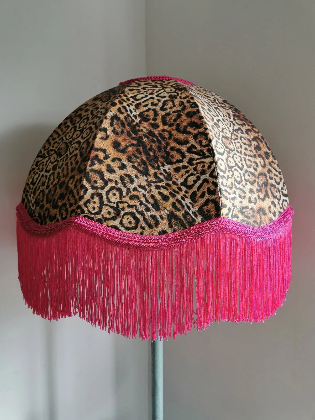 Large lampshade leopard animal print pink fringe standard lamp ceiling pendant
