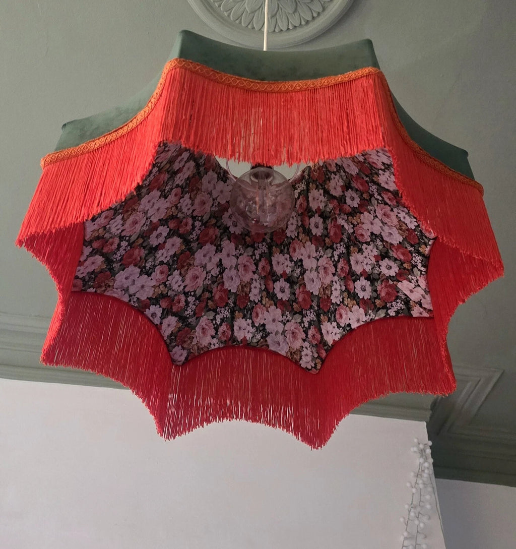 Green Velvet Floral Lined Lisa Lampshade Star Shaped standard lamp ceiling Shade